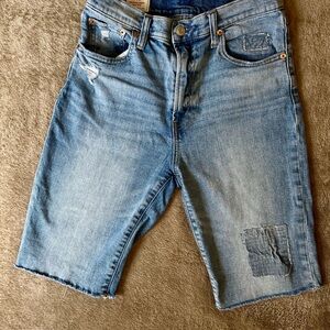 GAP Light Blue Distressed Patchwork Bermuda Jean Shorts